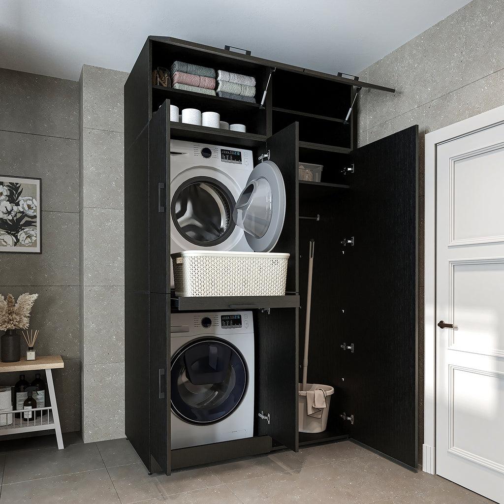 Roomart Waschmaschinenschrank- DORA-I- 130 cm breit – Waschmaschinen- & Trockner-Überbau mit Türen und Ausziehplatte, Bad & Waschküche, 5 Farben