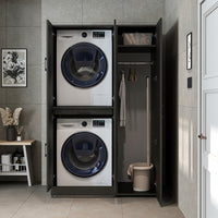 Roomart Waschmaschinenschrank - SERIE DORA-I-  115 cm breit -  Wasch- & Trocknerschrank mit Türen & Ausziehbrett, 115 cm breit, Waschmaschinen-Überbau für Waschküche & Hauswirtschaftsraum – Weiß, Weiß-Eiche, Anthrazit-Eiche, Eiche, Schwarz-Eiche