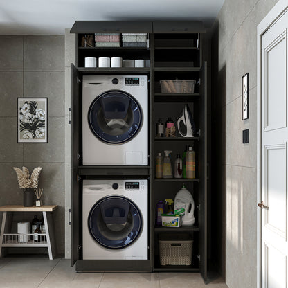 Roomart Waschmaschinenschrank - SERIE DORA-I-  115 cm breit -  Wasch- & Trocknerschrank mit Türen & Ausziehbrett, 115 cm breit, Waschmaschinen-Überbau für Waschküche & Hauswirtschaftsraum – Weiß, Weiß-Eiche, Anthrazit-Eiche, Eiche, Schwarz-Eiche