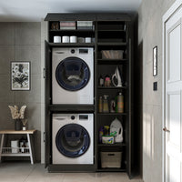 Roomart Waschmaschinenschrank - SERIE DORA-I-  115 cm breit -  Wasch- & Trocknerschrank mit Türen & Ausziehbrett, 115 cm breit, Waschmaschinen-Überbau für Waschküche & Hauswirtschaftsraum – Weiß, Weiß-Eiche, Anthrazit-Eiche, Eiche, Schwarz-Eiche