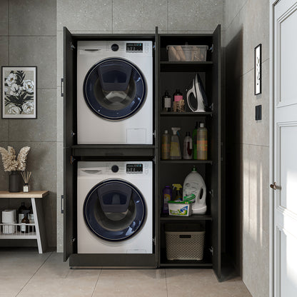 Roomart Waschmaschinenschrank - SERIE DORA-I-  115 cm breit -  Wasch- & Trocknerschrank mit Türen & Ausziehbrett, 115 cm breit, Waschmaschinen-Überbau für Waschküche & Hauswirtschaftsraum – Weiß, Weiß-Eiche, Anthrazit-Eiche, Eiche, Schwarz-Eiche