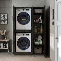 Roomart Waschmaschinenschrank - SERIE DORA-I-  115 cm breit -  Wasch- & Trocknerschrank mit Türen & Ausziehbrett, 115 cm breit, Waschmaschinen-Überbau für Waschküche & Hauswirtschaftsraum – Weiß, Weiß-Eiche, Anthrazit-Eiche, Eiche, Schwarz-Eiche