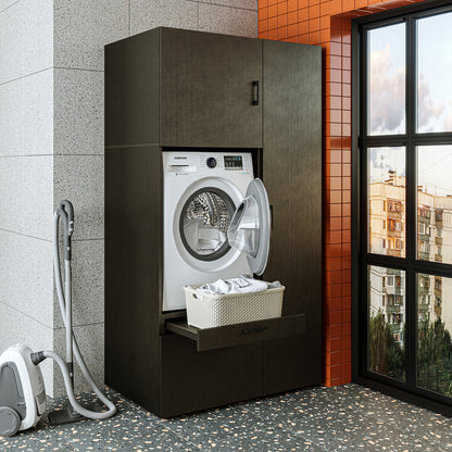 Roomart Waschmaschinenschrank mit Ausziehbrett, 112 cm breit - SERIE 2  – Waschmaschinenüberbau für Waschmaschine & Trockner, Waschturm-Schrank mit Stauraum für Bad & Waschküche