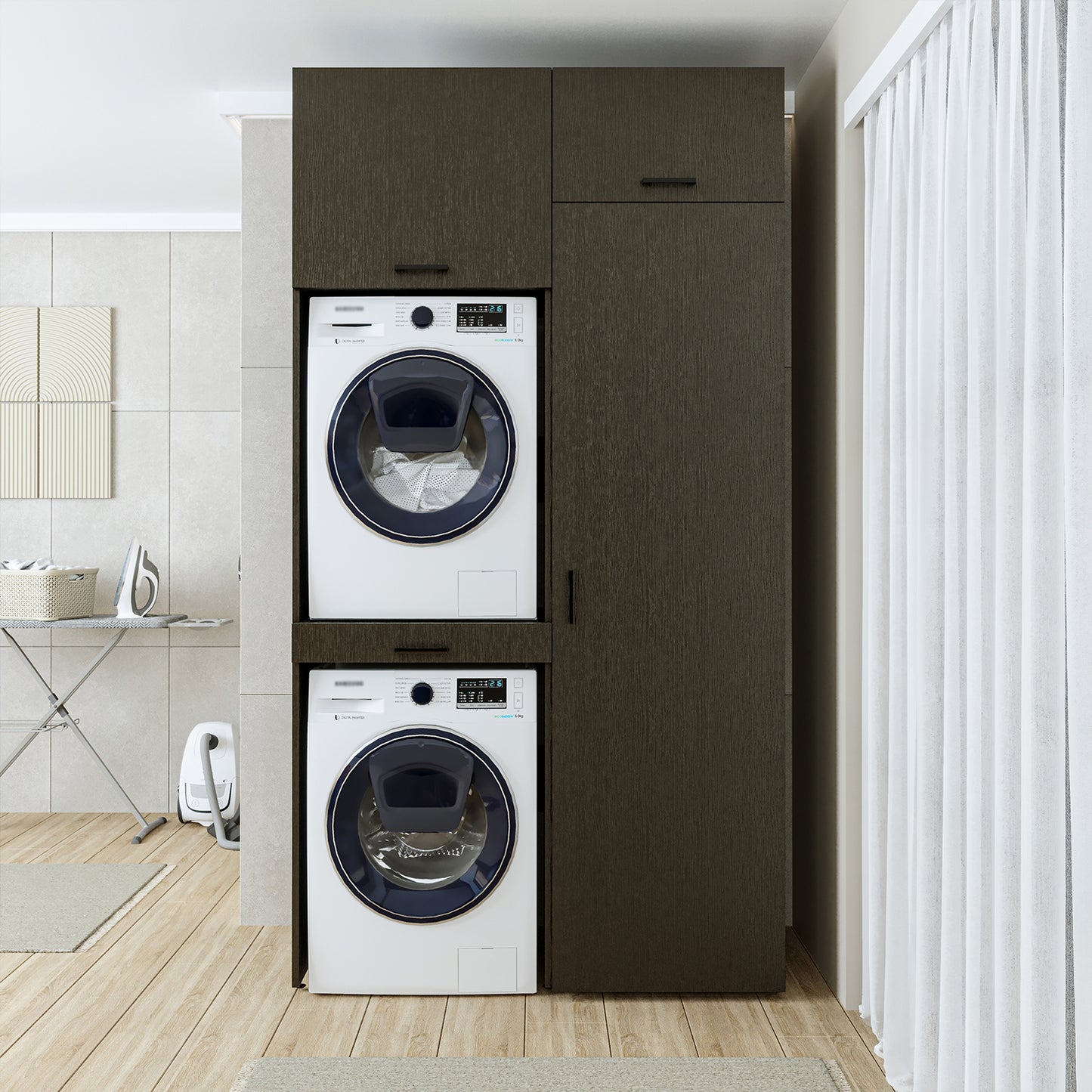 Roomart DUO-I Waschmaschinenschrank 127 cm – Waschmaschine & Trockner übereinander, Hochschrank