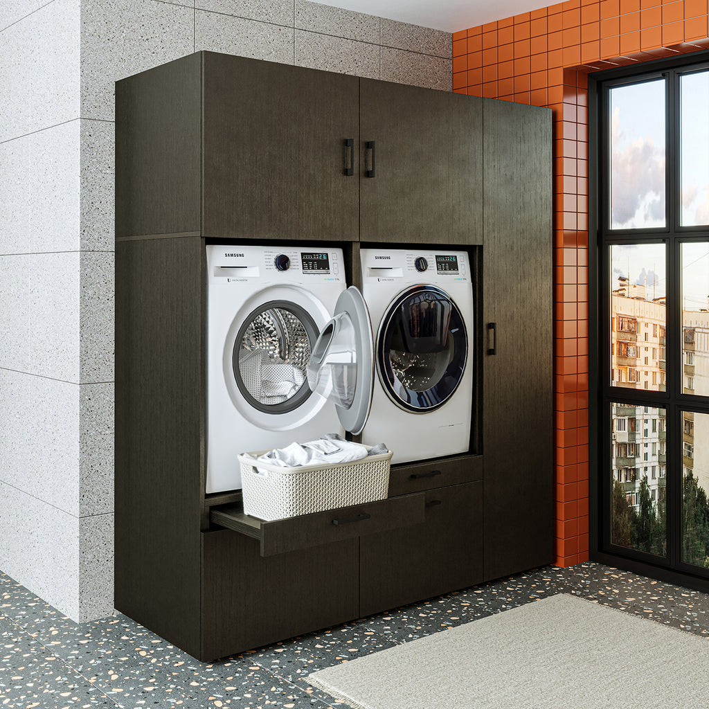 Roomart Waschmaschinenschrank SERIE 2 – Überbauschrank mit Schublade, Überbauschrank für Waschküche & Hauswirtschaftsraum – mit Ausziehbrett & Schublade – in 3 Farben