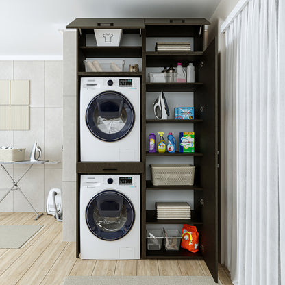 Roomart DUO-I Waschmaschinenschrank 127 cm – Waschmaschine & Trockner übereinander, Hochschrank