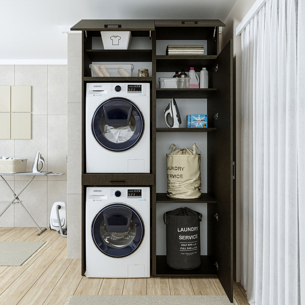 Roomart DUO-I Waschmaschinenschrank 127 cm – Waschmaschine & Trockner übereinander, Hochschrank