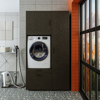 Roomart Waschmaschinenschrank mit Ausziehbrett, 112 cm breit - SERIE 2  – Waschmaschinenüberbau für Waschmaschine & Trockner, Waschturm-Schrank mit Stauraum für Bad & Waschküche