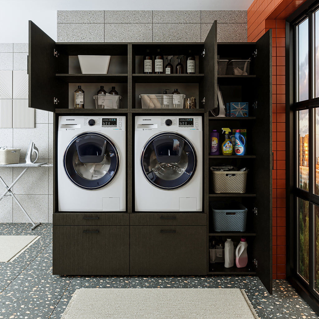 Roomart Waschmaschinenschrank SERIE 2 – Überbauschrank mit Schublade, Überbauschrank für Waschküche & Hauswirtschaftsraum – mit Ausziehbrett & Schublade – in 3 Farben