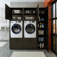 Roomart Waschmaschinenschrank SERIE 2 – Überbauschrank mit Schublade, Überbauschrank für Waschküche & Hauswirtschaftsraum – mit Ausziehbrett & Schublade – in 3 Farben