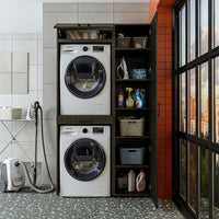 Roomart Waschmaschinenschrank, Trockner auf Waschmaschine • 112 cm breit • In 3 Farben - waschmaschinenschrank, waschmaschinenregal, waschturm, schrank, weiß, waschmaschinen, unterschrank, waschmaschine, trockner, haushaltsschrank, schränke, badschrank, h