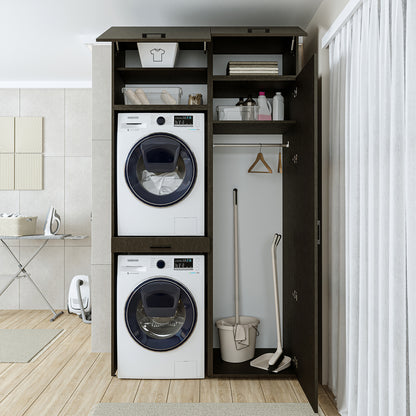 Roomart DUO-I Waschmaschinenschrank 127 cm – Waschmaschine & Trockner übereinander, Hochschrank