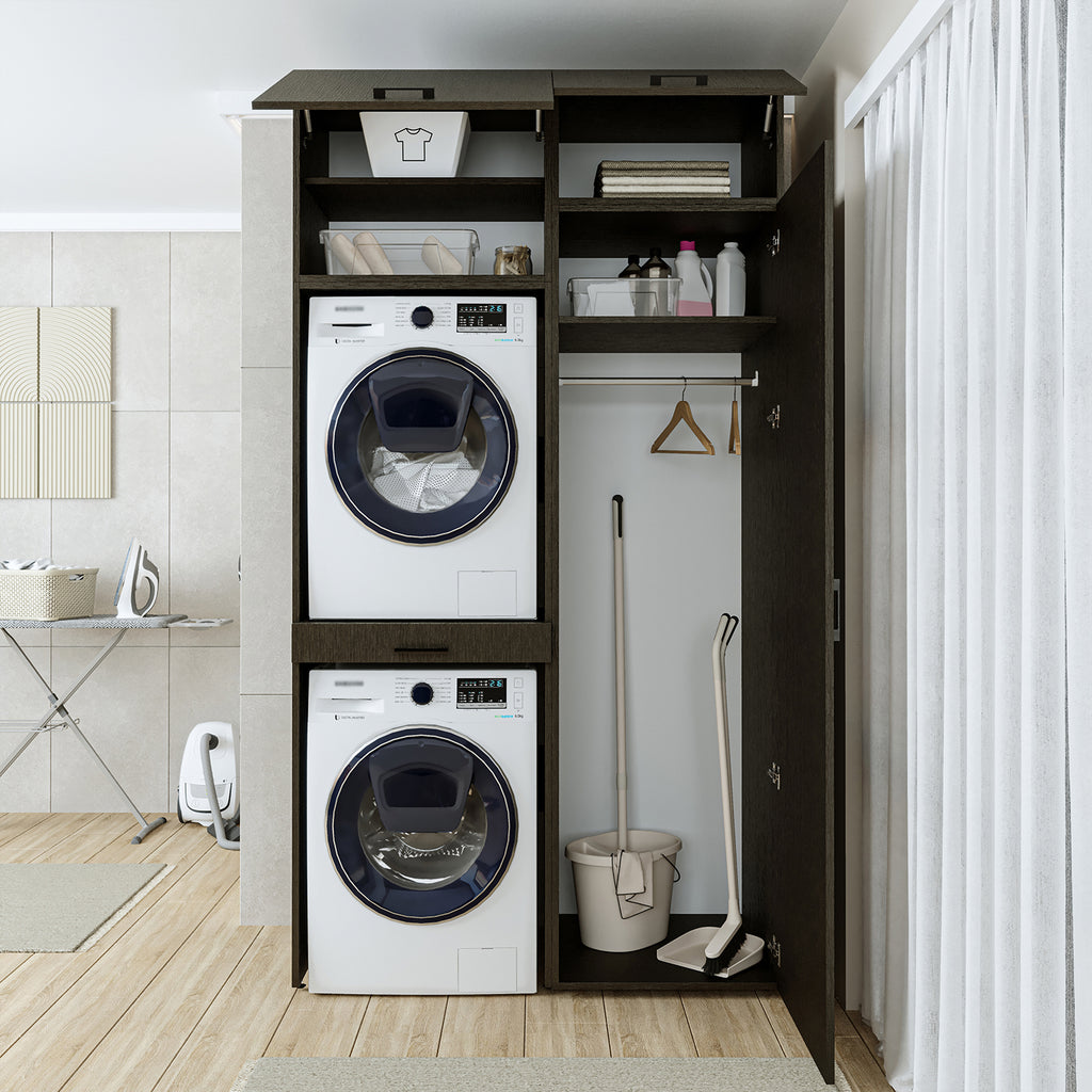 Roomart DUO-I Waschmaschinenschrank 127 cm – Waschmaschine & Trockner übereinander, Hochschrank