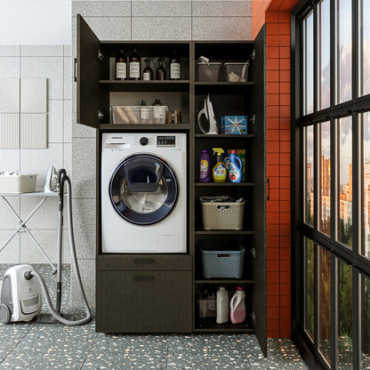 Roomart Waschmaschinenschrank SERIE 2 – Überbauschrank mit Schublade, Überbauschrank für Waschküche & Hauswirtschaftsraum – mit Ausziehbrett & Schublade – in 3 Farben