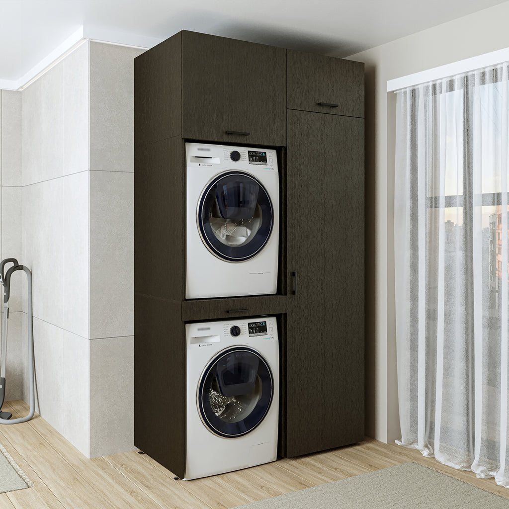 Roomart DUO-I Waschmaschinenschrank 127 cm – Waschmaschine & Trockner übereinander, Hochschrank