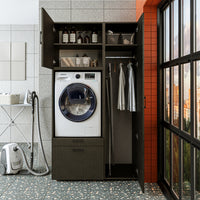 Roomart Waschmaschinenschrank SERIE 2 – Überbauschrank mit Schublade, Überbauschrank für Waschküche & Hauswirtschaftsraum – mit Ausziehbrett & Schublade – in 3 Farben