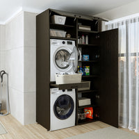 Roomart DUO-I Waschmaschinenschrank 127 cm – Waschmaschine & Trockner übereinander, Hochschrank