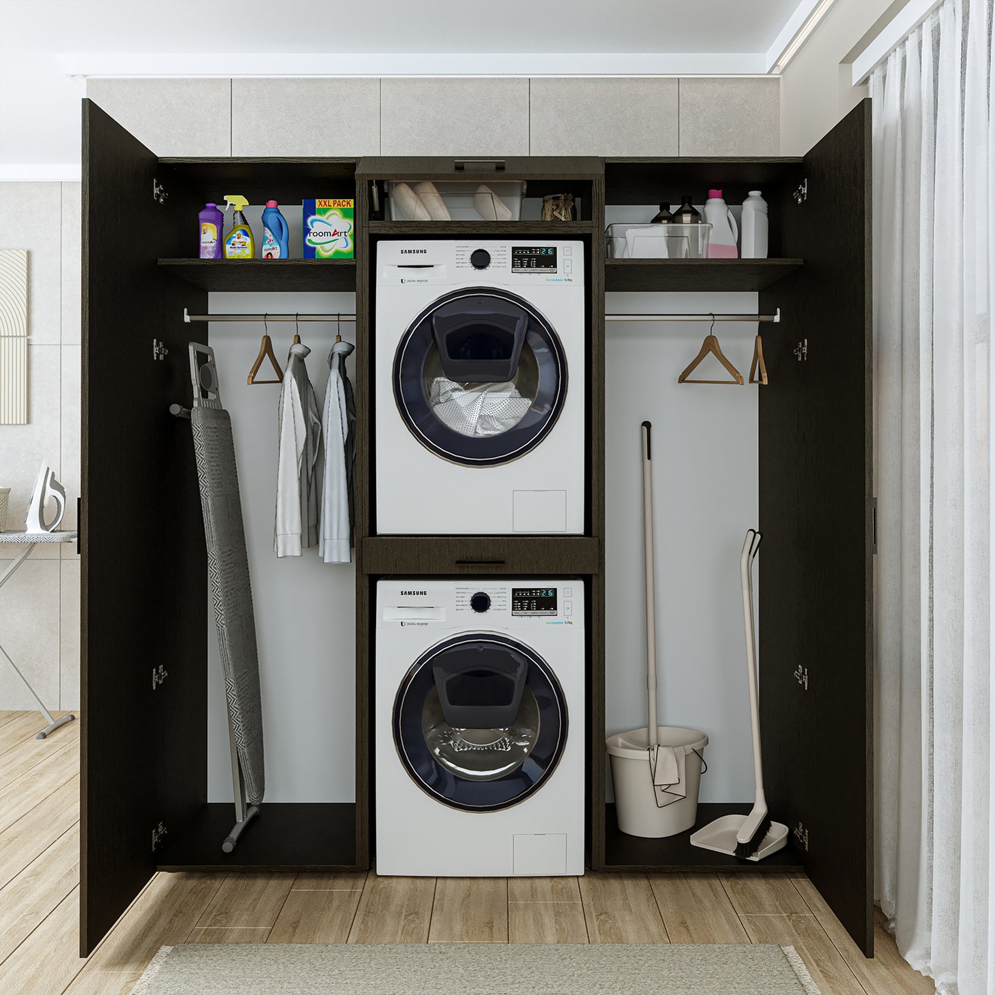 Roomart DUO I Schrankwand 187 cm – Waschmaschine & Trockner, Soft-Close | 3 Farben