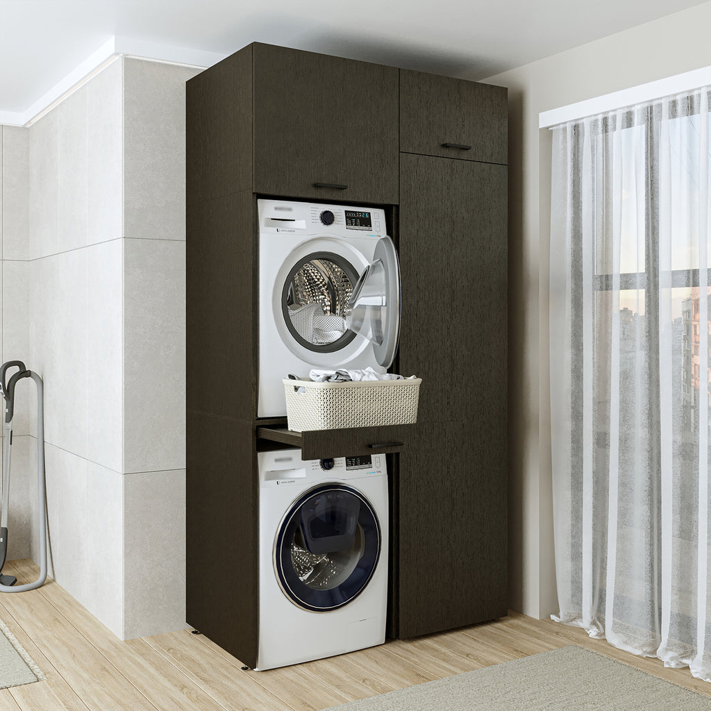 Roomart DUO-I Waschmaschinenschrank 127 cm – Waschmaschine & Trockner übereinander, Hochschrank