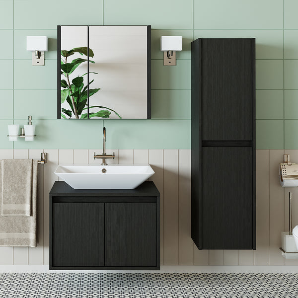 Roomart 4-teiliges Badmöbel-Set ATLANTIC 65 cm, Aufsatzbecken und Hochschrank, in 5 Farben
