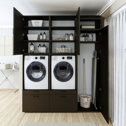 Roomart Waschmaschinenschrank Doppelschrank – SERIE 2 – Überbauschrank für Waschküche & Hauswirtschaftsraum – mit Ausziehbrett & Schubladen – in 3 Farben