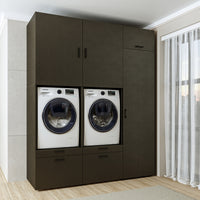 Roomart Waschmaschinenschrank Doppelschrank – SERIE 2 – Überbauschrank für Waschküche & Hauswirtschaftsraum – mit Ausziehbrett & Schubladen – in 3 Farben