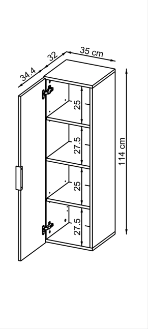 Roomart Bad Hochschrank LYCIA – Badezimmerschrank 114 cm mit Stauraum, Seitenschrank für Bad & Gäste-WC, Badmöbel modern, 4 Farben