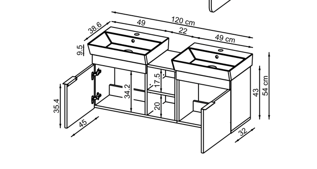 Roomart Badmöbel LYCIA 120 cm – Waschbeckenunterschrank mit Keramik-Waschbecken – Waschtischunterschrank für Badezimmer – Modernes Badmöbel mit Stauraum – 4 Farben