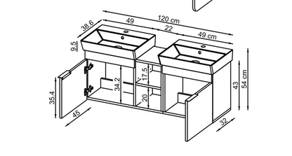 Roomart Badmöbel LYCIA 120 cm – Waschbeckenunterschrank mit Keramik-Waschbecken – Waschtischunterschrank für Badezimmer – Modernes Badmöbel mit Stauraum – 4 Farben