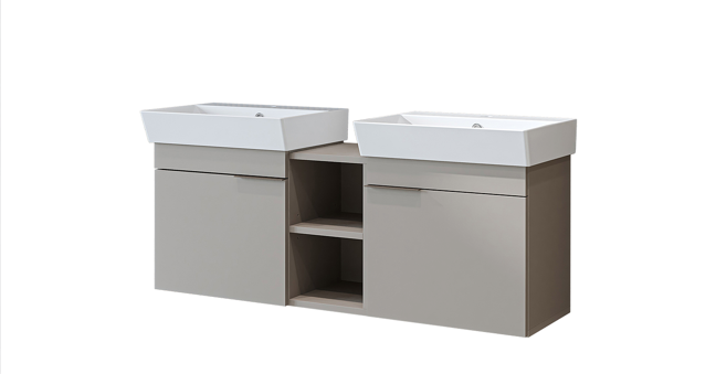 Roomart Badmöbel LYCIA 120 cm – Waschbeckenunterschrank mit Keramik-Waschbecken – Waschtischunterschrank für Badezimmer – Modernes Badmöbel mit Stauraum – 4 Farben