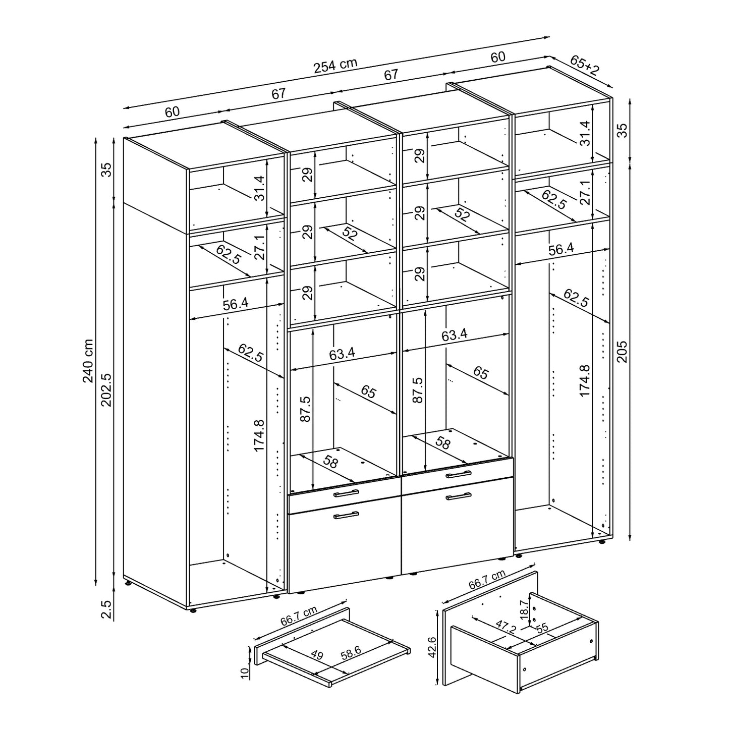 Roomart Waschmaschinenschrank SERIE 2 – Doppelschrank mit Seitenschränken, 3 Farben
