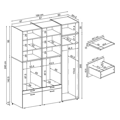 Roomart Waschmaschinenschrank Doppelschrank – SERIE 2 – Überbauschrank für Waschküche & Hauswirtschaftsraum – mit Ausziehbrett & Schubladen – in 3 Farben