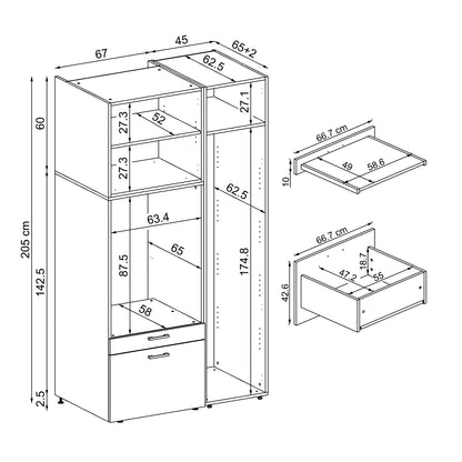 Roomart Waschmaschinenschrank SERIE 2 – Überbauschrank mit Schublade, Überbauschrank für Waschküche & Hauswirtschaftsraum – mit Ausziehbrett & Schublade – in 3 Farben