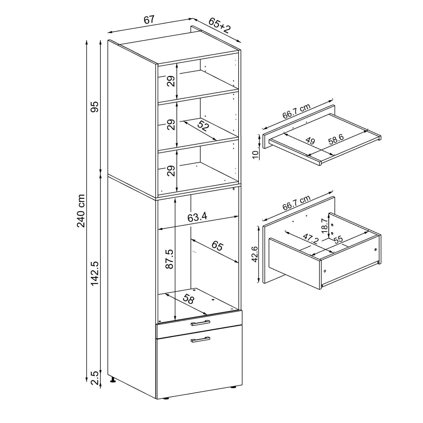 Roomart Waschmaschinenschrank mit Schrankaufsatz • mit Ausziehbrett • Weiß  • Schwarz eiche • Eiche