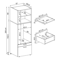 Roomart Waschmaschinenschrank mit Schrankaufsatz • mit Ausziehbrett • Weiß  • Schwarz eiche • Eiche