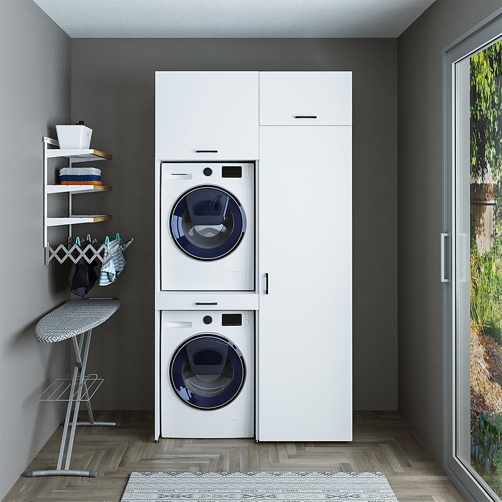 ROOMART Wasmachinekast voor droger en wasmachine met uittrekplank, wit/zwart eiken, bovenbouwkast (zwart eiken, zonder klapkast ROOMART Wasmachinekast voor droger en wasmachine met uittrekplank, wit/zwart eiken, bovenbouwkast (zwart eiken, zonder klapkast