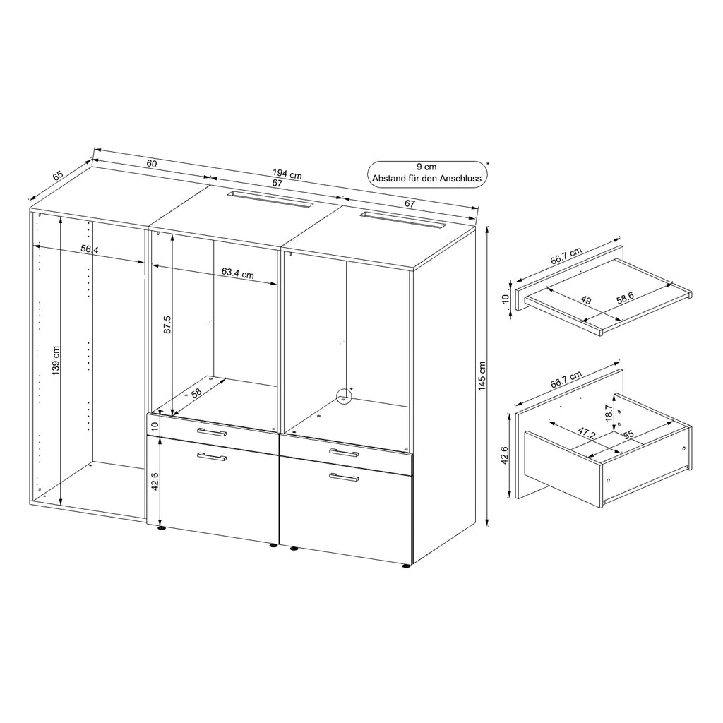 Roomart Schrankwand für Hauswirtschaftsraum Mit Schubladen und Ausziehbrett • Weiß • Schwarz eiche-zwischenbaurahmen trockner waschmaschine, antirutschmatte waschmaschine, waschmaschinen unterschrank, verbindungsrahmen waschmaschine trockner universal, un