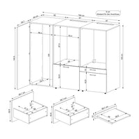 Roomart • Schrankwand für Hauswirtschaftsraum • Washturm Mit Schubladen und Ausziehbrett • Weiß • Schwarz Eiche - waschmaschinenschrank, washmaschinenschrank, wachmachinenschrank, waschmaschinenüberbau, waschmaschine trockner schrank, waschmaschine schran