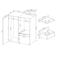 Roomart • Waschmachinenschrank für Hauswirtschaftsraum • HBT: 145x127x66,8 cm • Mit Schubladen und Ausziehbrett • Weiß • Schwarz eiche - überbauschrank waschmaschine  überbauschrank  Wäschekammer  washturm  washing machine cabinet  Waschturm für Waschmasc