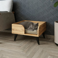 Hundebett RITA in Eiche mit schwarzen Beinen und offener Vorderseite - ideal für Katzen, kleine Katzen / mittelgroße Katzen, Hauskatze, Tierhaus.