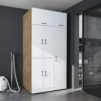 Roomart Waschmaschinenschrank „DORA 115 cm Breit“ für Waschmaschine & Trockner mit Regalböden, in 5 Farben • Weiß • Weiß Eiche • Anthrazit Eiche • Eiche • Schwarz Eiche