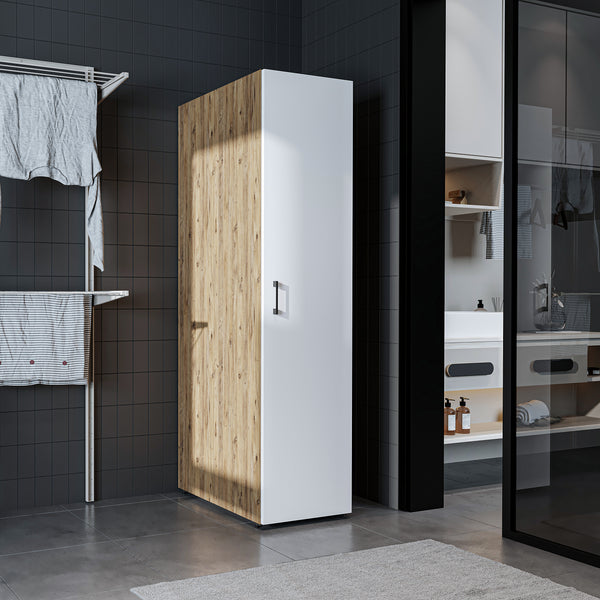 Roomart Hochschrank - SERIE DORA - 45 cm breit – schmaler Bad- & Mehrzweckschrank mit viel Stauraum – Weiß, Weiß-Eiche, Eiche oder Anthrazit-Eiche