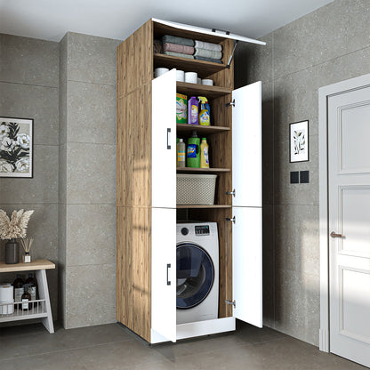 Roomart Waschmaschinenschrank „DORA“ für Waschmaschine & Trockner mit Regalböden, in 5 Farben • Weiß • Weiß Eiche • Anthrazit Eiche • Eiche • Schwarz-Eiche