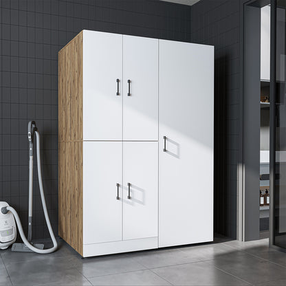 Roomart Waschmaschinenschrank „DORA 130 cm Breit“ für Waschmaschine & Trockner mit Regalböden, in 5 Farben • Weiß • Weiß Eiche • Anthrazit Eiche • Eiche • Schwarz Eiche (Kopie)