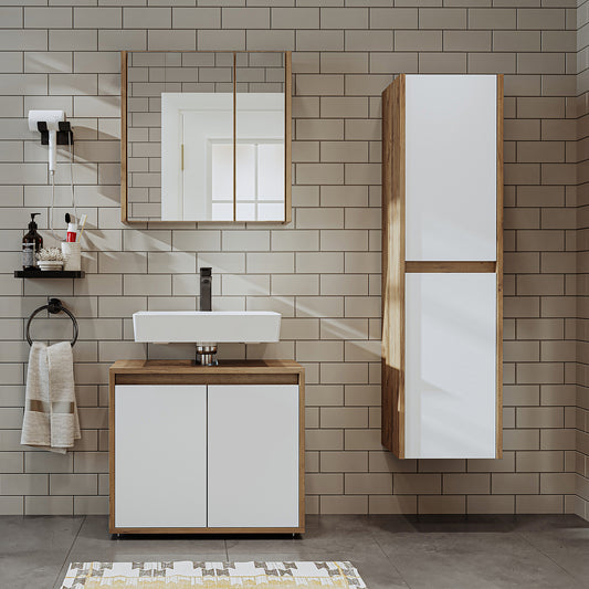Roomart Badmöbel Set MELONA 3-teilig, in 4 Farben, 65cm Unterschrank • Spiegelschrank • Hochschrank-badezimmerschrank, waschbecken, badezimmermöbel, badschrank, badezimmer, mit, unterschrank, badmöbel, set, waschtisch, möbel, badezimmermãbel, bad, badezim