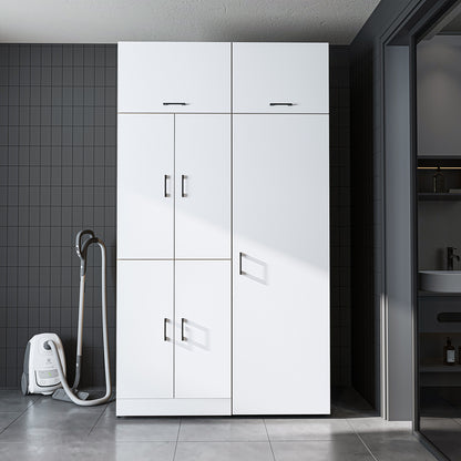 Roomart Waschmaschinenschrank „DORA 130 cm Breit“ für Waschmaschine & Trockner mit Regalböden, in 5 Farben • Weiß • Weiß Eiche • Anthrazit Eiche • Eiche • Schwarz Eiche (Kopie)