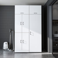 Roomart Waschmaschinenschrank „DORA 130 cm Breit“ für Waschmaschine & Trockner mit Regalböden, in 5 Farben • Weiß • Weiß Eiche • Anthrazit Eiche • Eiche • Schwarz Eiche (Kopie)