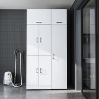 Roomart Waschmaschinenschrank „DORA 115 cm Breit“ für Waschmaschine & Trockner mit Regalböden, in 5 Farben • Weiß • Weiß Eiche • Anthrazit Eiche • Eiche • Schwarz Eiche