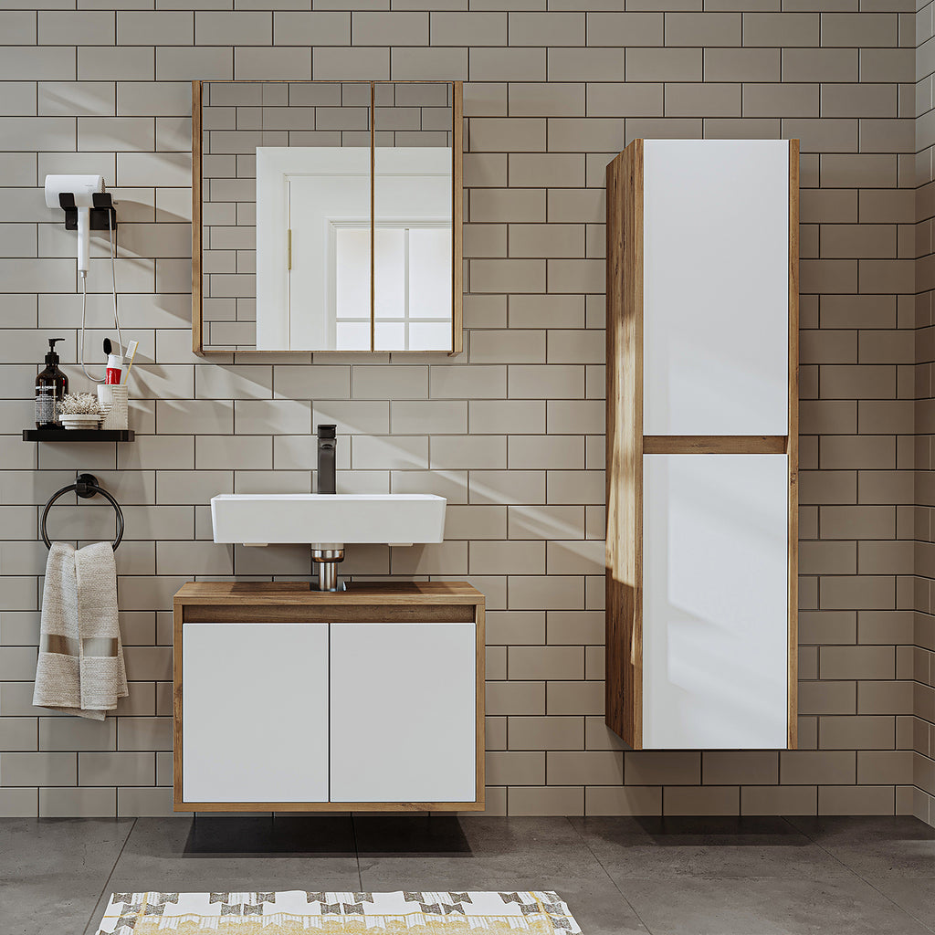 Roomart bathroom furniture set MELONA 3-piece, in 4 colors, 65cm vanity unit - mirror cabinet - tall cabinet- bathroom furniture, set, drain, washbasin, bathroom, furniture, bathroom furniture, bathroom, washbasin vanity unit, cm, wide, modern, washbasin, deep, with, vanity unit