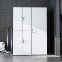 Roomart Waschmaschinenschrank „DORA 130 cm Breit“ für Waschmaschine & Trockner mit Regalböden, in 5 Farben • Weiß • Weiß Eiche • Anthrazit Eiche • Eiche • Schwarz Eiche (Kopie)